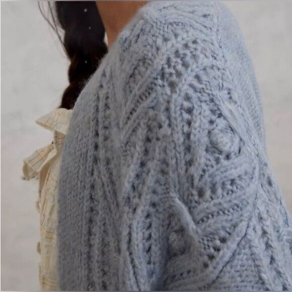 Anthropologie Nuria textured Knit Open Cardigan Dusty blue Size XS - Picture 3 of 10